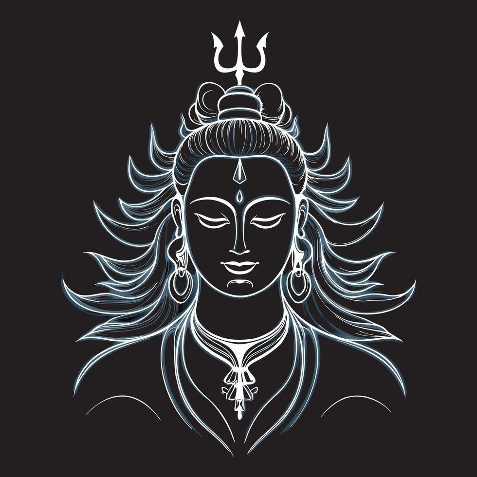 Minimalist Lord Shiva line art on Black Background vector
