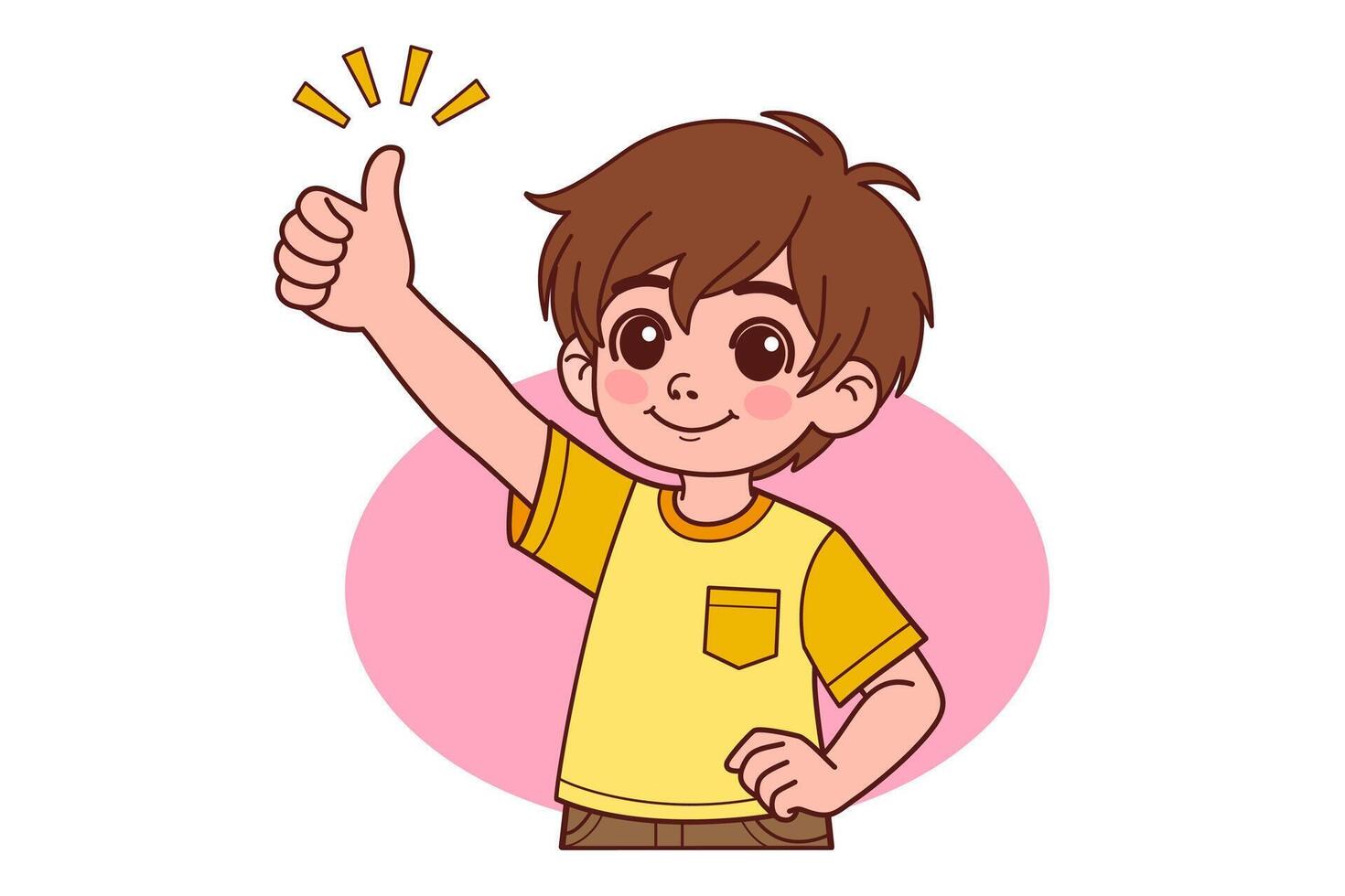 Little boy smiling and raising thumb up. illustration in flat style. vector