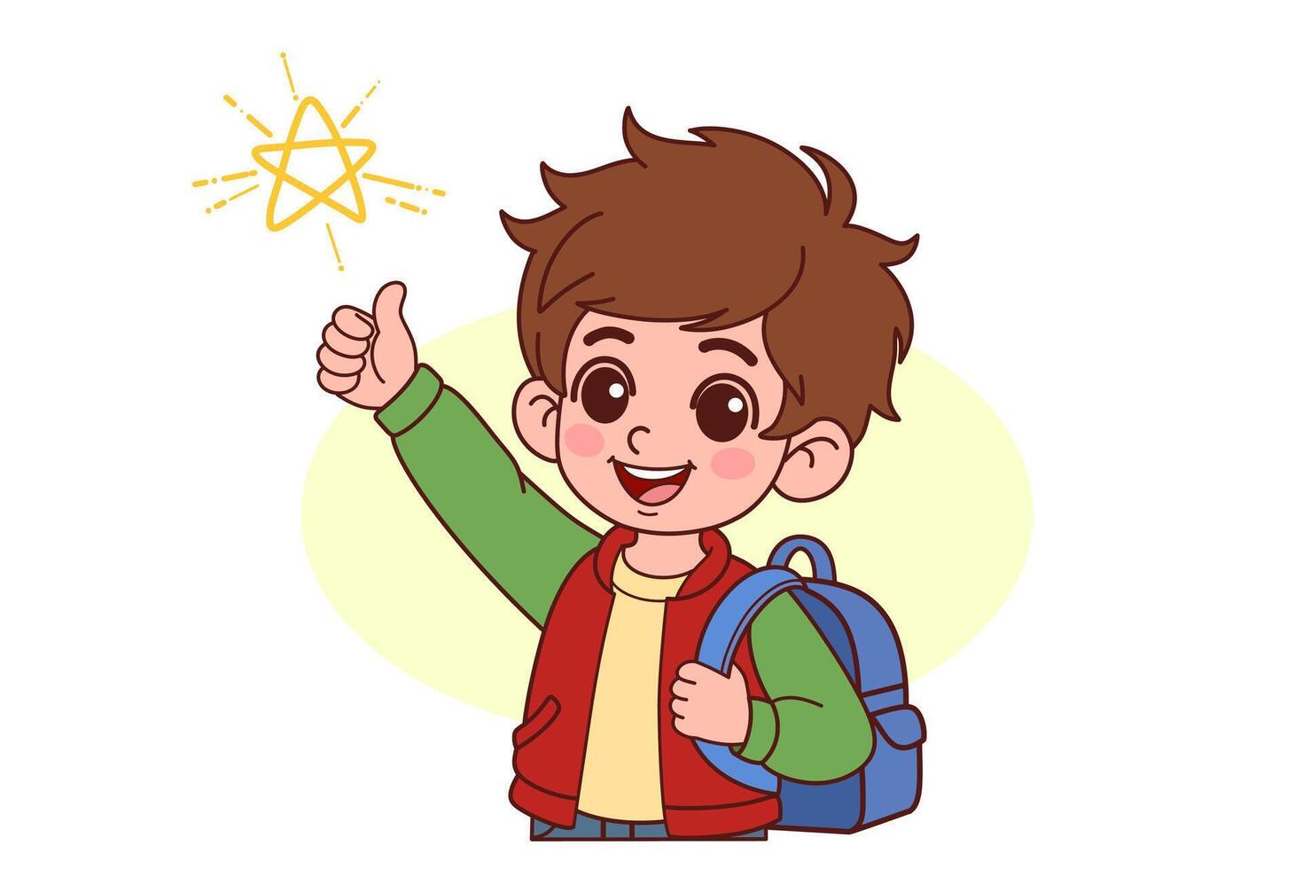 Little boy smiling and raising thumb up. Hand drawn style design illustrations. vector