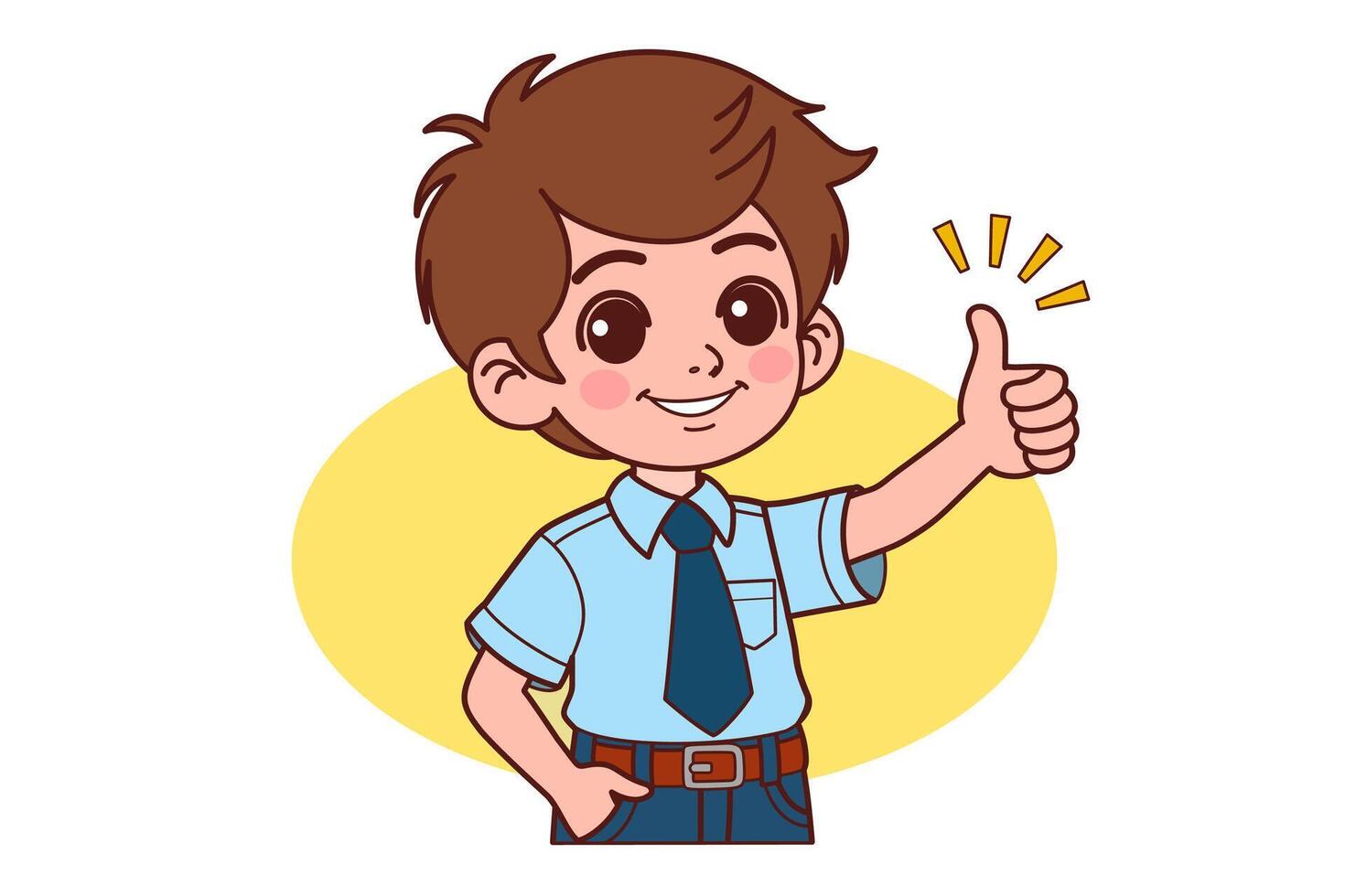 Little boy smiling and raising thumb up. vector