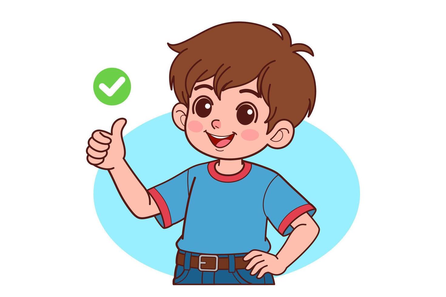 The young boy smiling and raising thumb up. vector