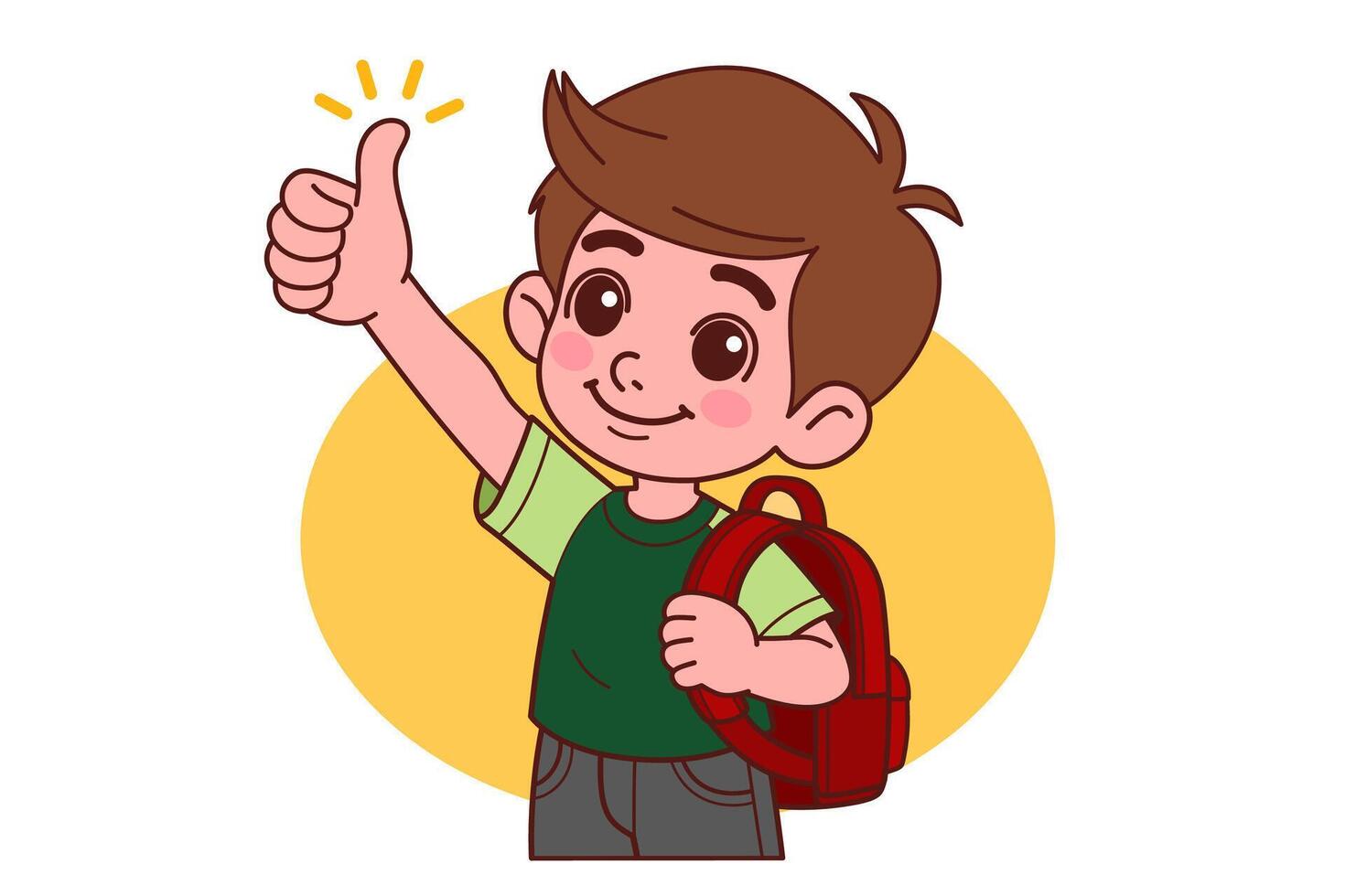 Little boy smiling and raising thumb up. Hand drawn style doodle design illustrations. vector