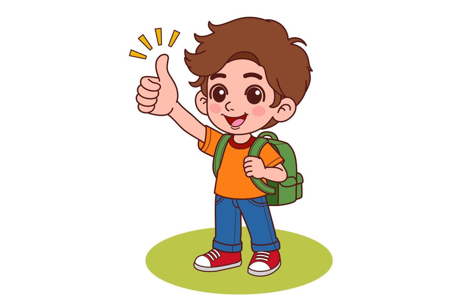 Little boy smiling and raising thumb up. Colored flat illustration isolated on white background. vector