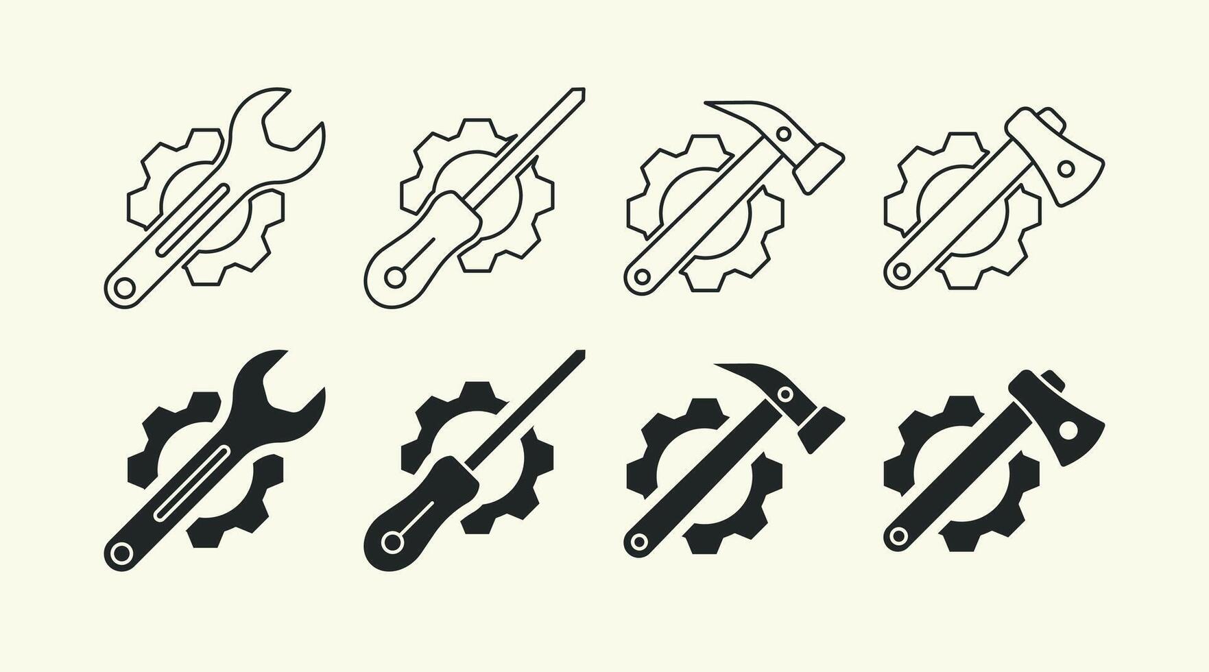 Tools and Kits icon illustration set with line stroke and solid field variations vector