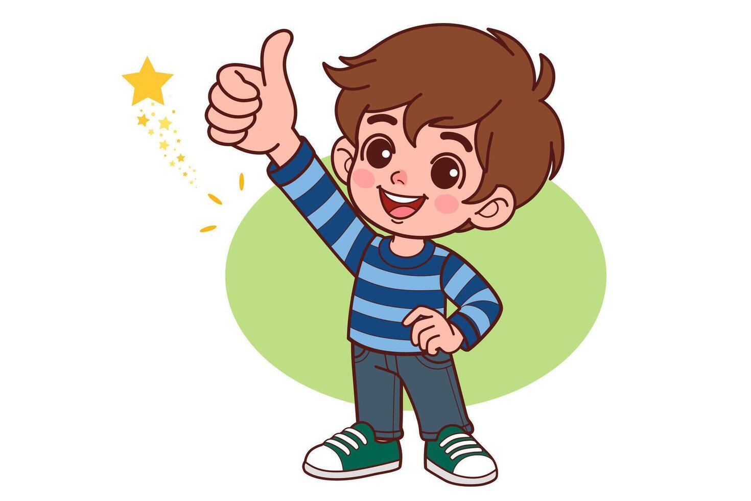 The young boy isolated smiling and raising thumb up. illustration in flat style. vector