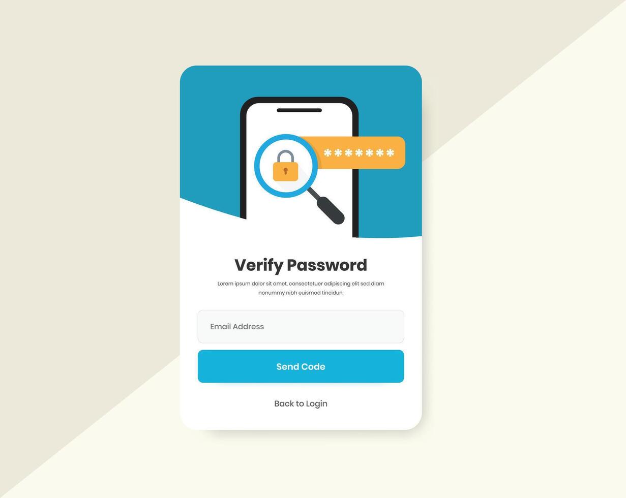 Account security or verify password popup screen interface design with minimalist security illustration for mobile and website vector