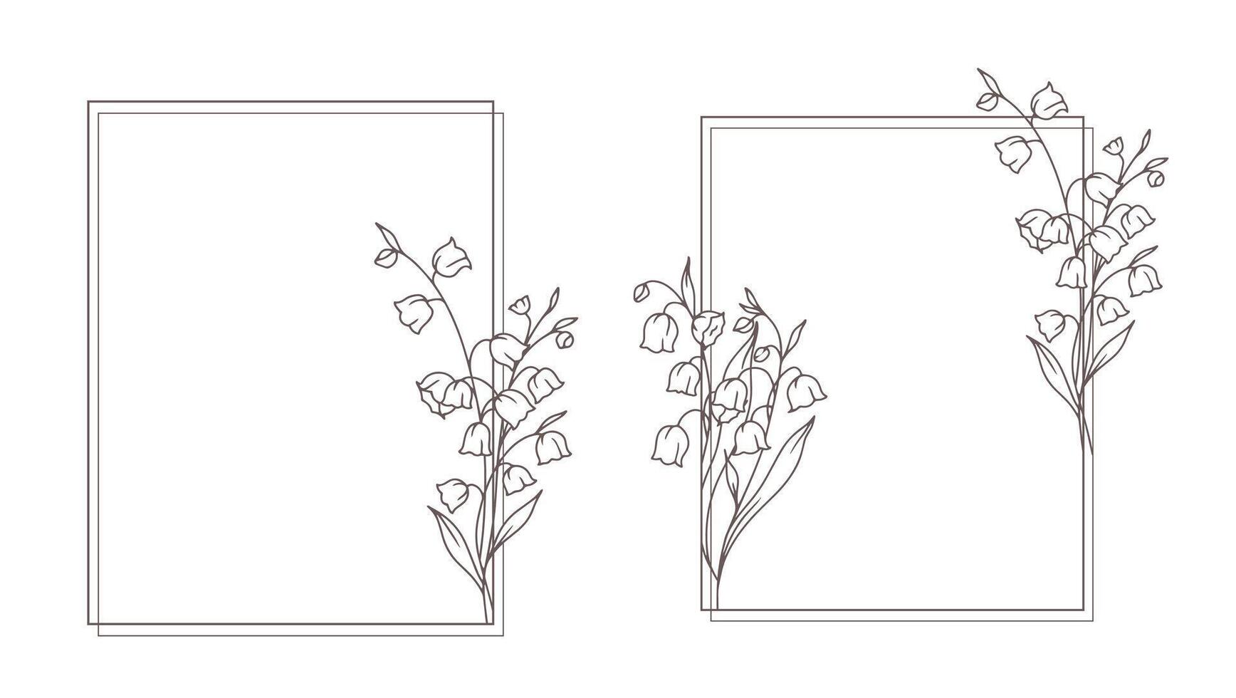 Lily of the Valley Line Art Frame. Trendy floral branches and flowers. Botanical Line Art Spring Collection. Hand drawn line art lily of the valley flowers. Luxury Line Floral Art. vector