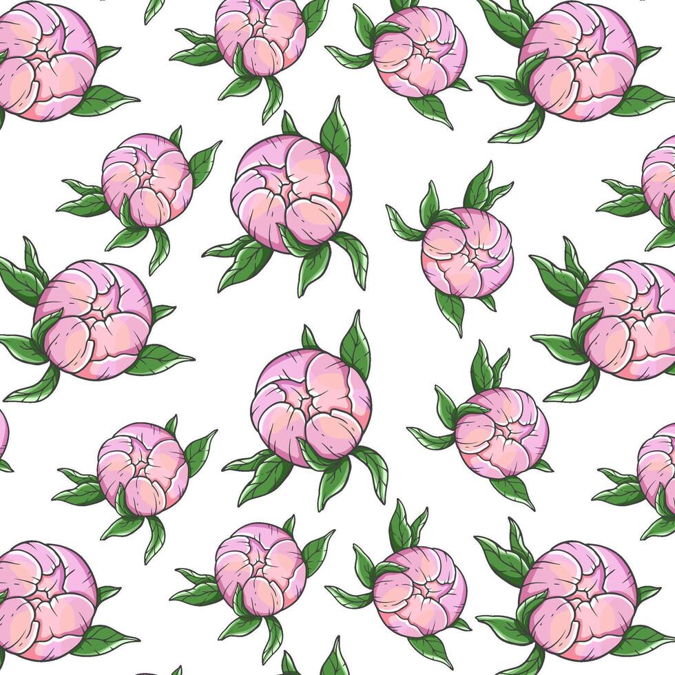 Pink Peonies seamless background. Peony seamless pattern. Floral background with pink peonies. Spring Botanical Background for wallpapers, wall arts. wedding, wrapping paper, greeting cards vector