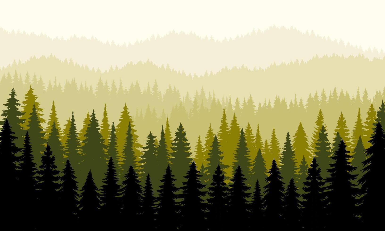 Silhouette of coniferous forest in mountains illustration vector