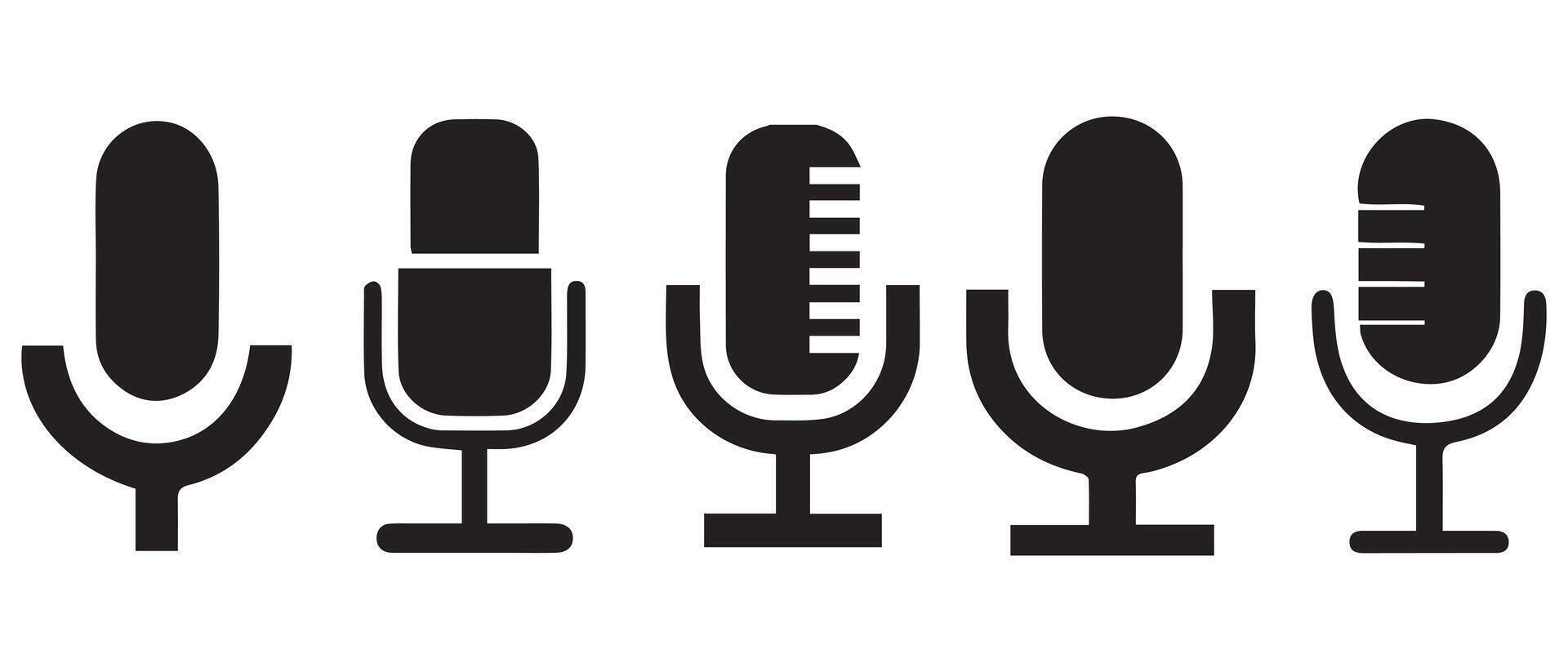 Voice record microphone set. Microphone collection set. vector