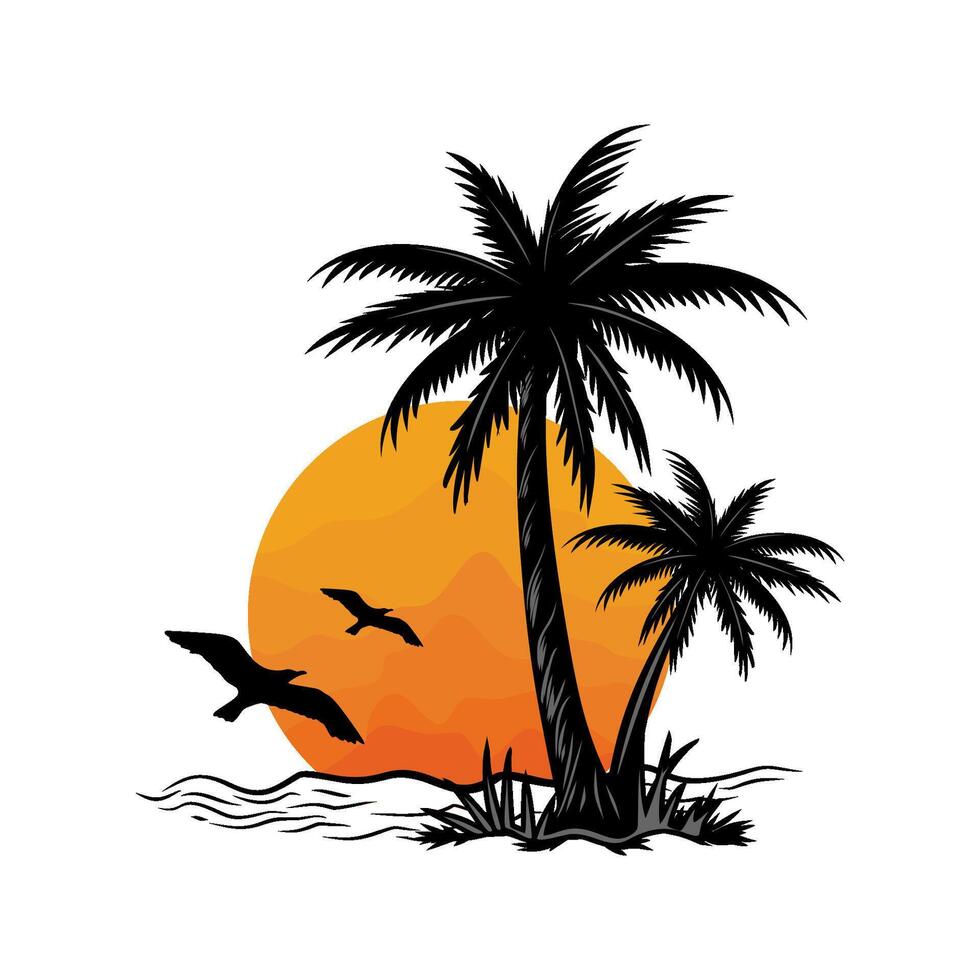 beach logo. palm trees on the beach concept vector