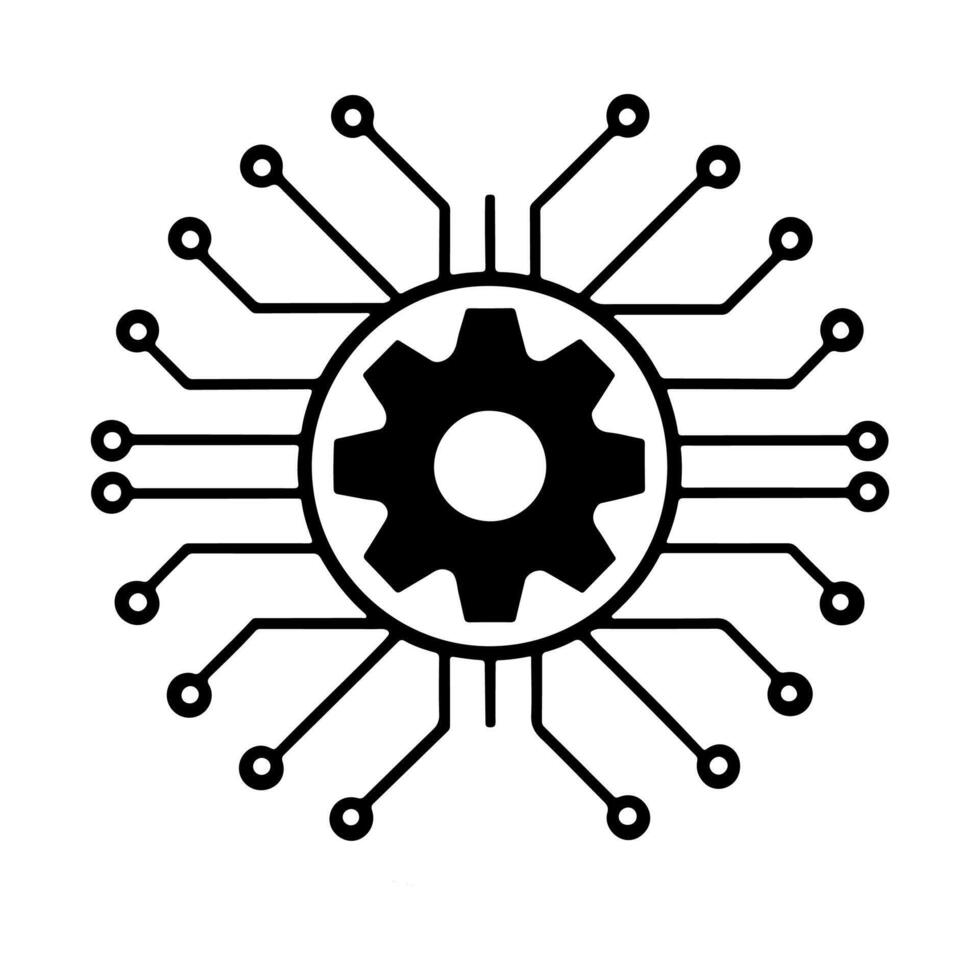 Mechanical gear icon with electronic circuit connections. vector