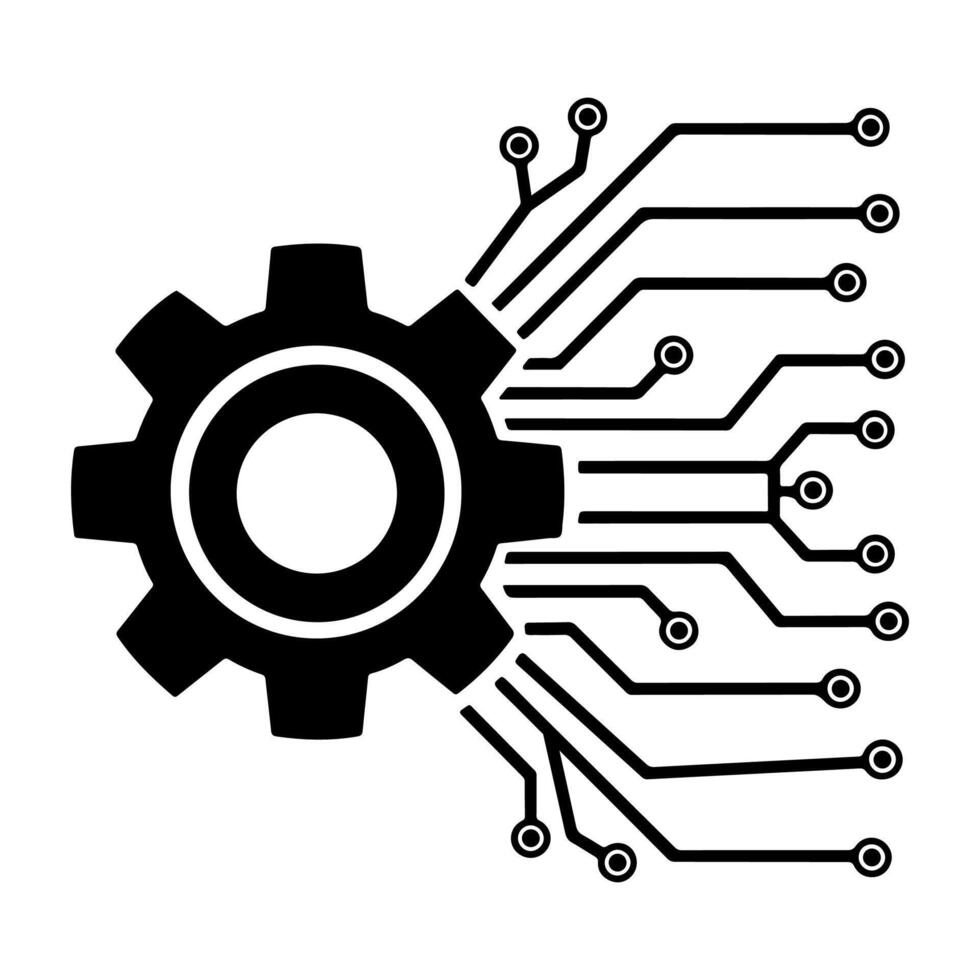 Symbolic gear and electronic circuit icon vector