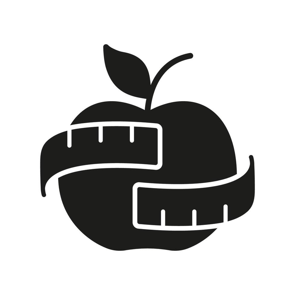 Apple With Measuring Tape Solid Icon. Diet And Weight Control. Natural Nutrition And Wellness. Isolated Illustration vector