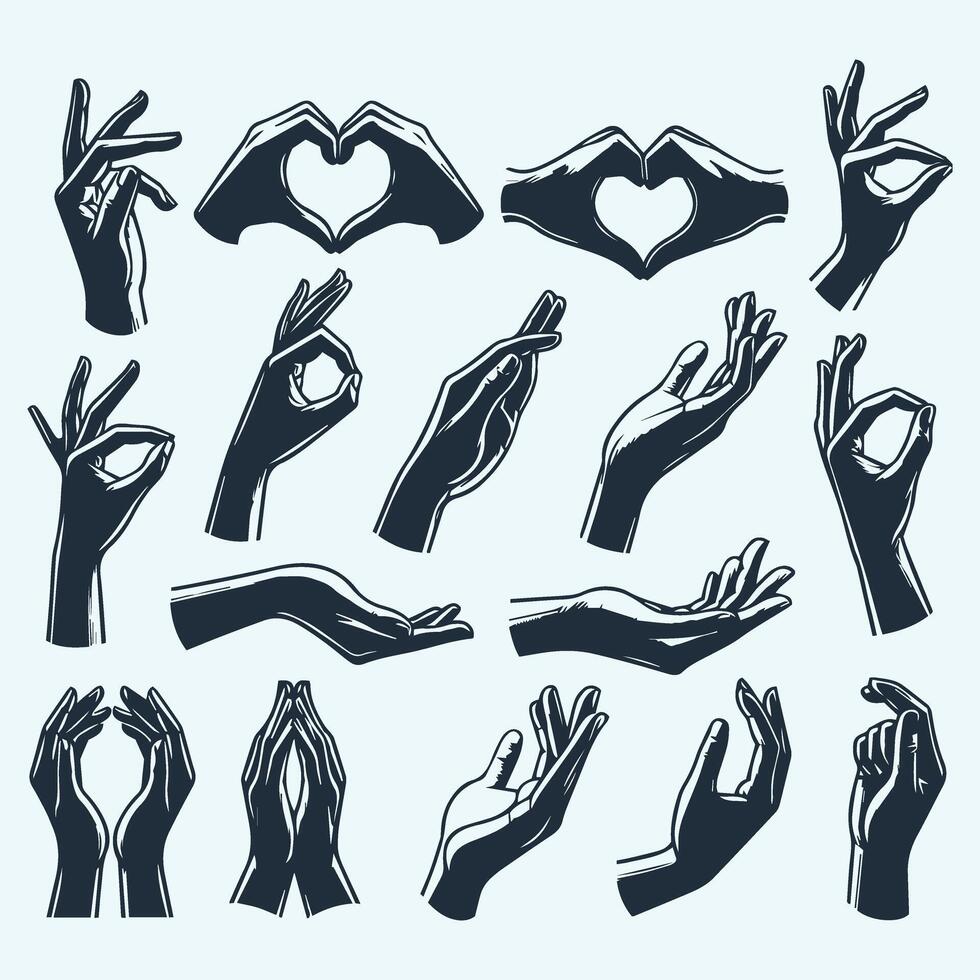 Hand drawn sign language collection illustration. vector