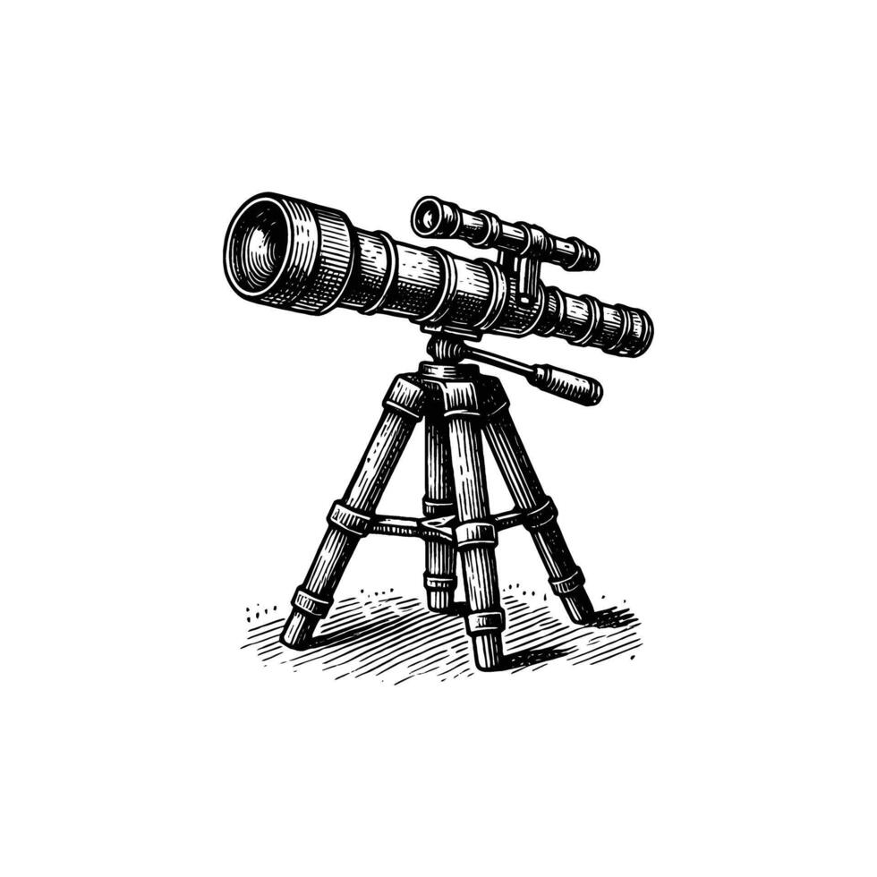 Hand drawn of an astronomical telescope design. vector