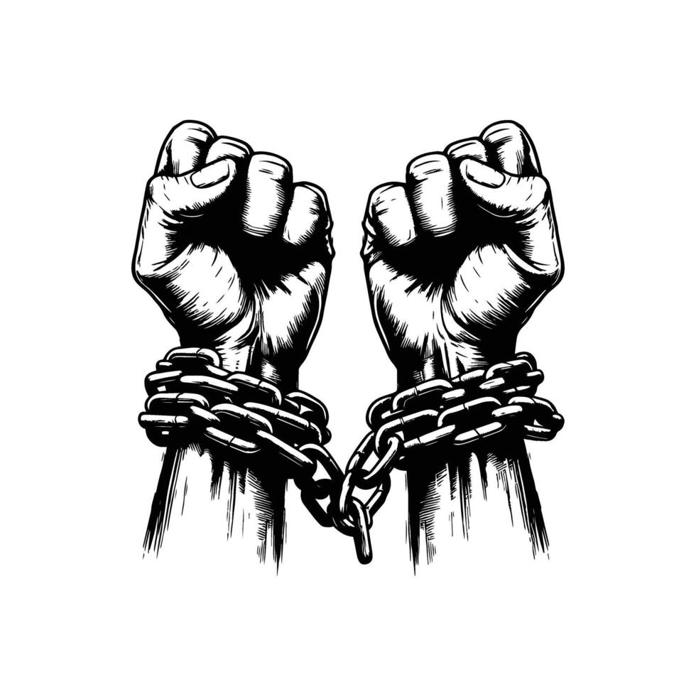 Broken hand chain design freedom illustration. vector