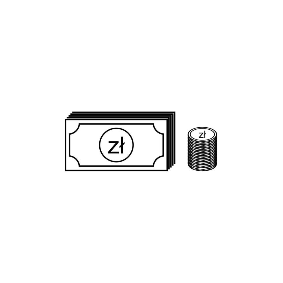 Poland Currency, PLN, Polish Zloty Icon Symbol. Paper and Coin Money vector