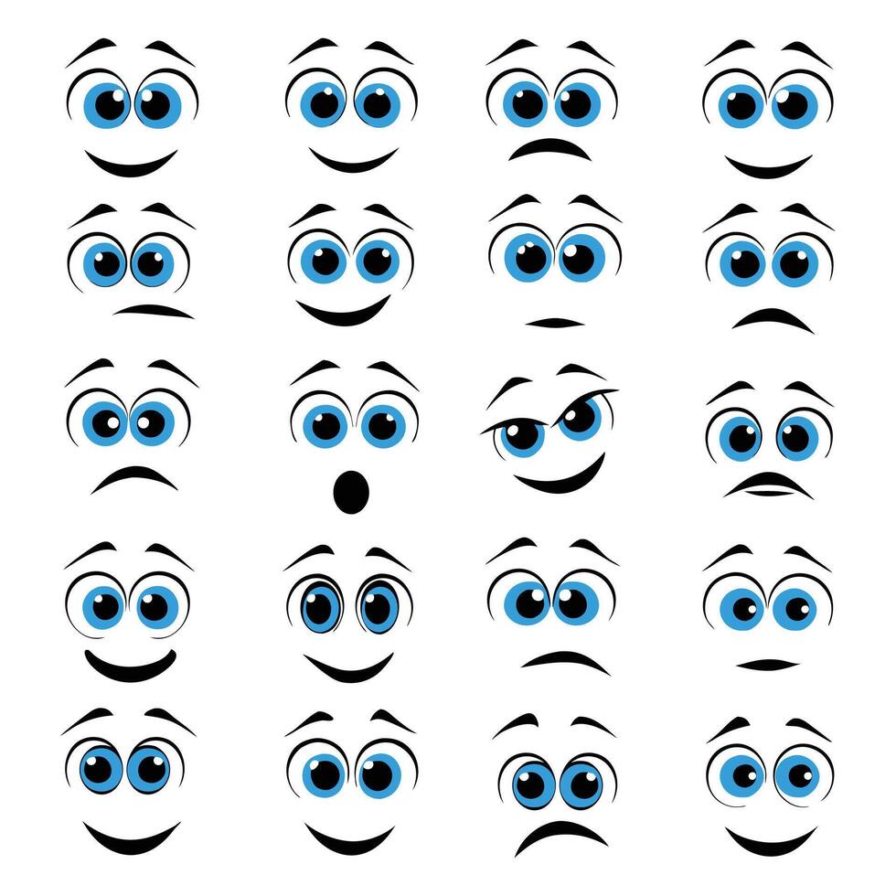 Different Collection Of Cartoon Facial Expression With Emotional Eyes Illustration vector