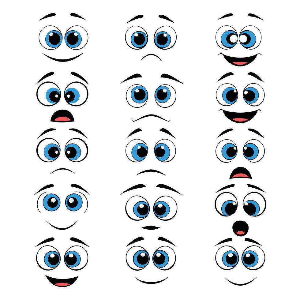 Collection Of Hand Drawn Different Cartoon Facial Expression Icons Isolated Illustration vector