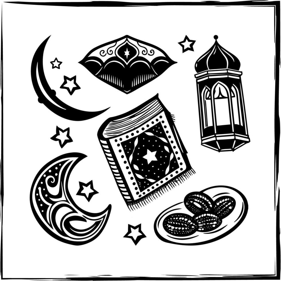 Set of Islamic Elements Illustration for Ramadan and Eid Decoration vector