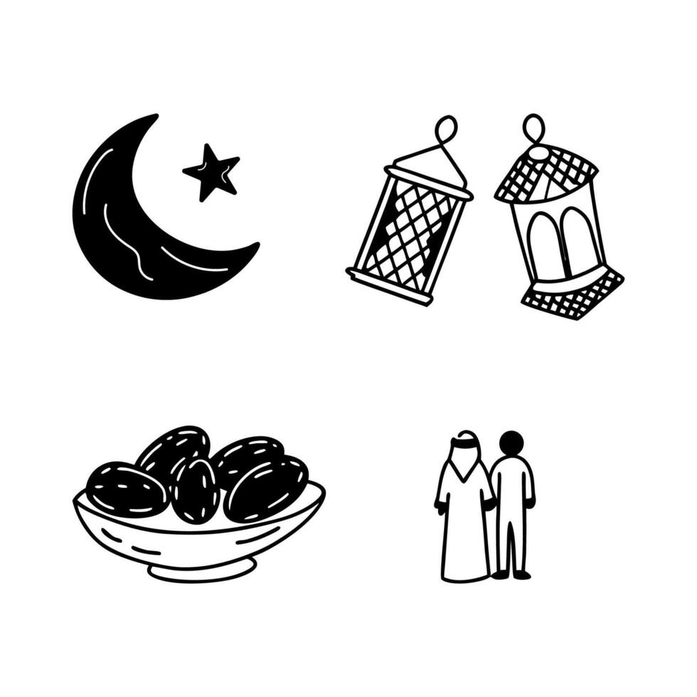Hand-Drawn Islamic Symbols for Ramadan and Eid in Doodle Style vector