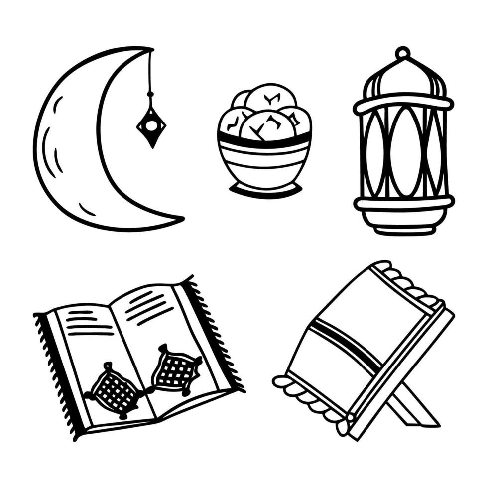 Hand-Drawn Islamic Symbols for Ramadan and Eid vector