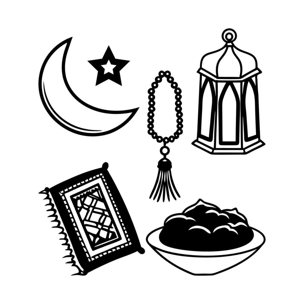 Doodle Set of Hand-Drawn Islamic Symbols for Ramadan and Eid vector