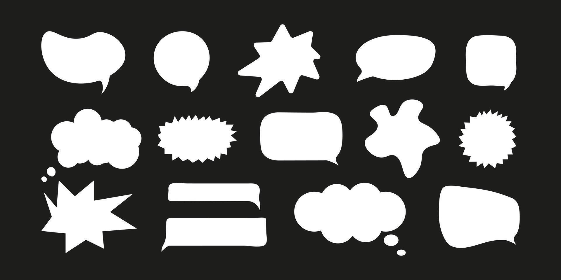 Simple Speech Bubble Set Shape on Black Background. White Chat Balloon. Cute Frame speech bubble Collection.Blocks for Text Box Different Shapes. Dialogue Set in Style. Illustration. vector