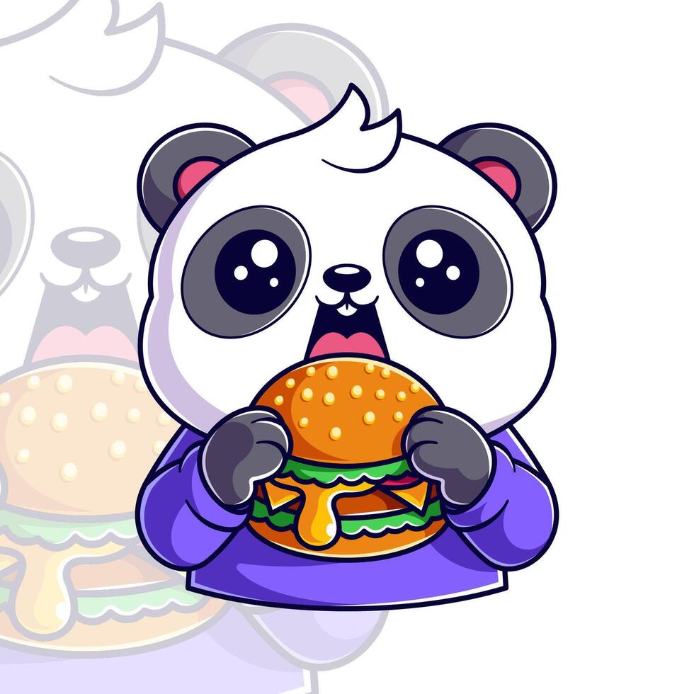 Panda eats burger very greedily vector