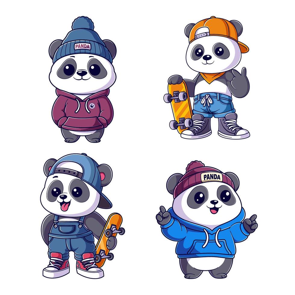 Panda playing skateboard, package design vector