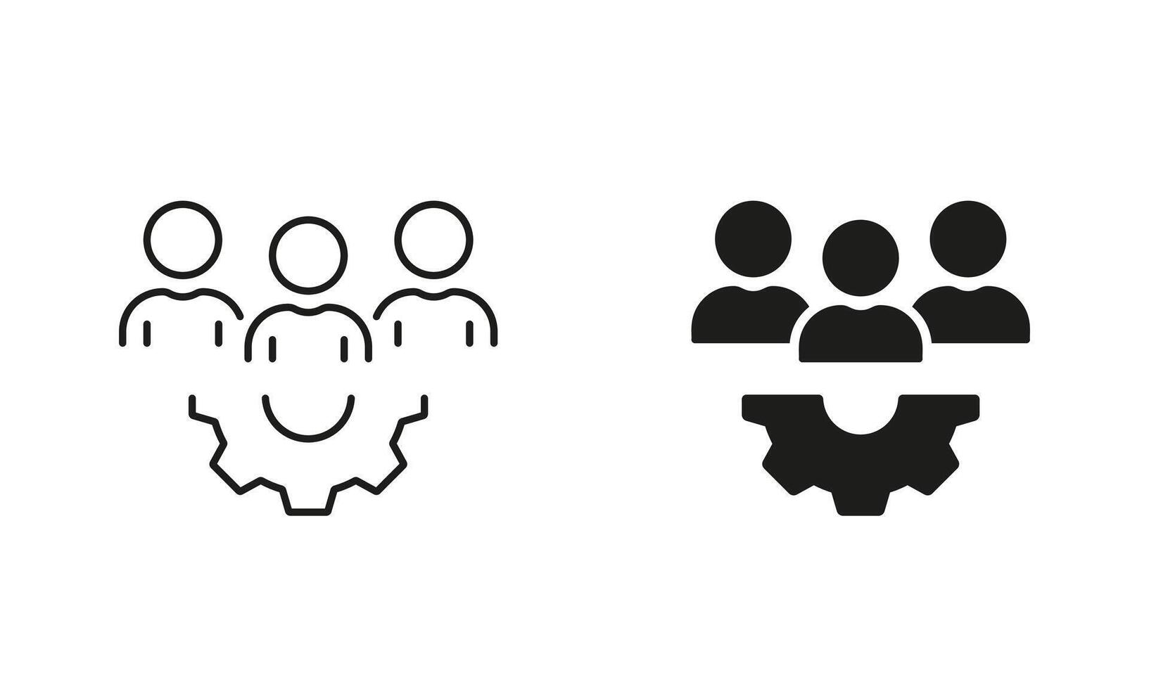 Workforce Line and Silhouette Icon. Manager Sign with Cog Wheel. Teamwork, Leader, Project Management Symbol. Editable Stroke. Isolated Illustration vector