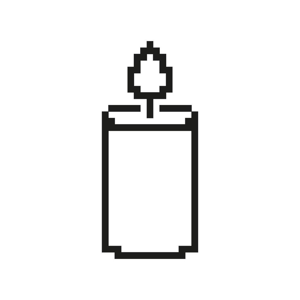 Pixelated Candle Icon. Light and Warmth Symbol with Flame in Pixel Art Style. Light, Flame, and Peaceful Glow. Isolated Illustration vector
