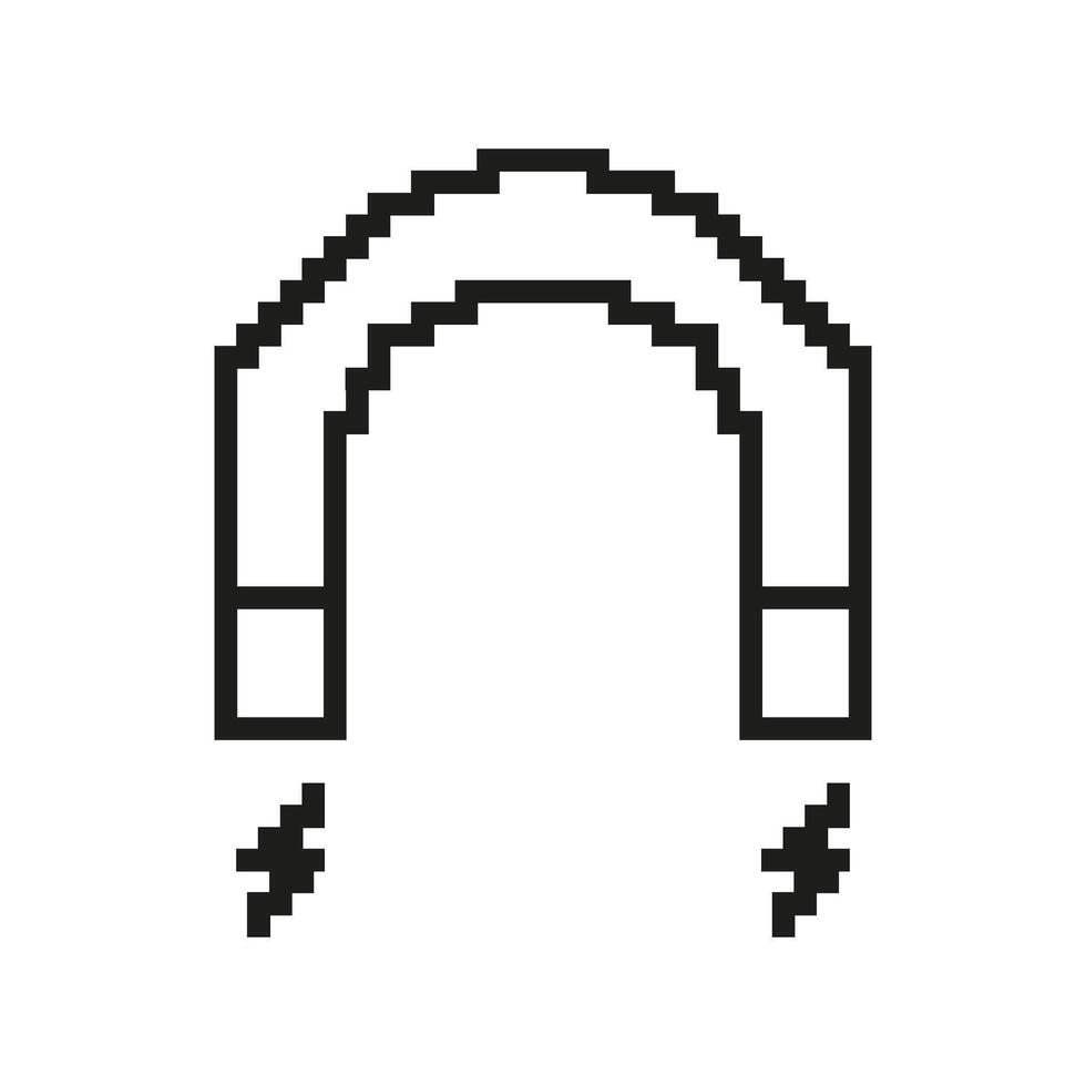 Pixelated Magnet Icon. Symbol of Attraction and Magnetic Force in Pixel Art Style. Magnetism and Force Fields. Isolated Illustration vector