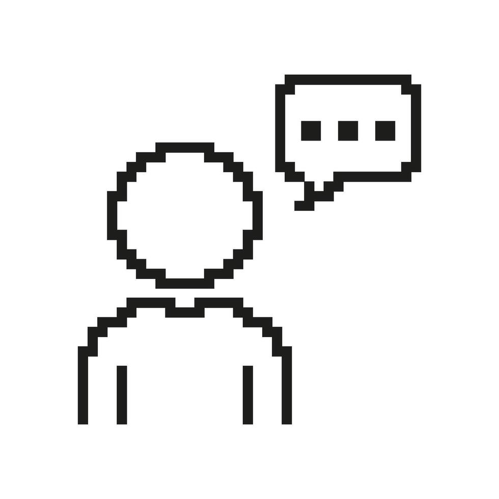 Pixelated Person with Speech Bubble Icon. Communication and Chat Symbol in Retro Style. Talking and Messaging Symbol. Isolated Illustration vector