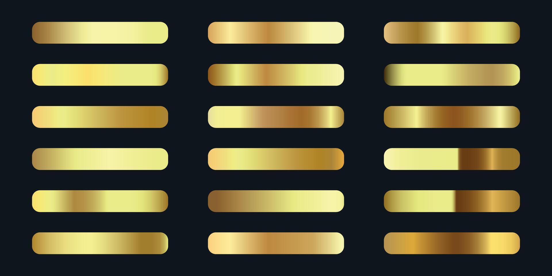 Premium golden metal collection. Shiny texture with foil effect. Gold palette set for vip cards, invitations, design, frames, ribbons. illustration on black background. vector