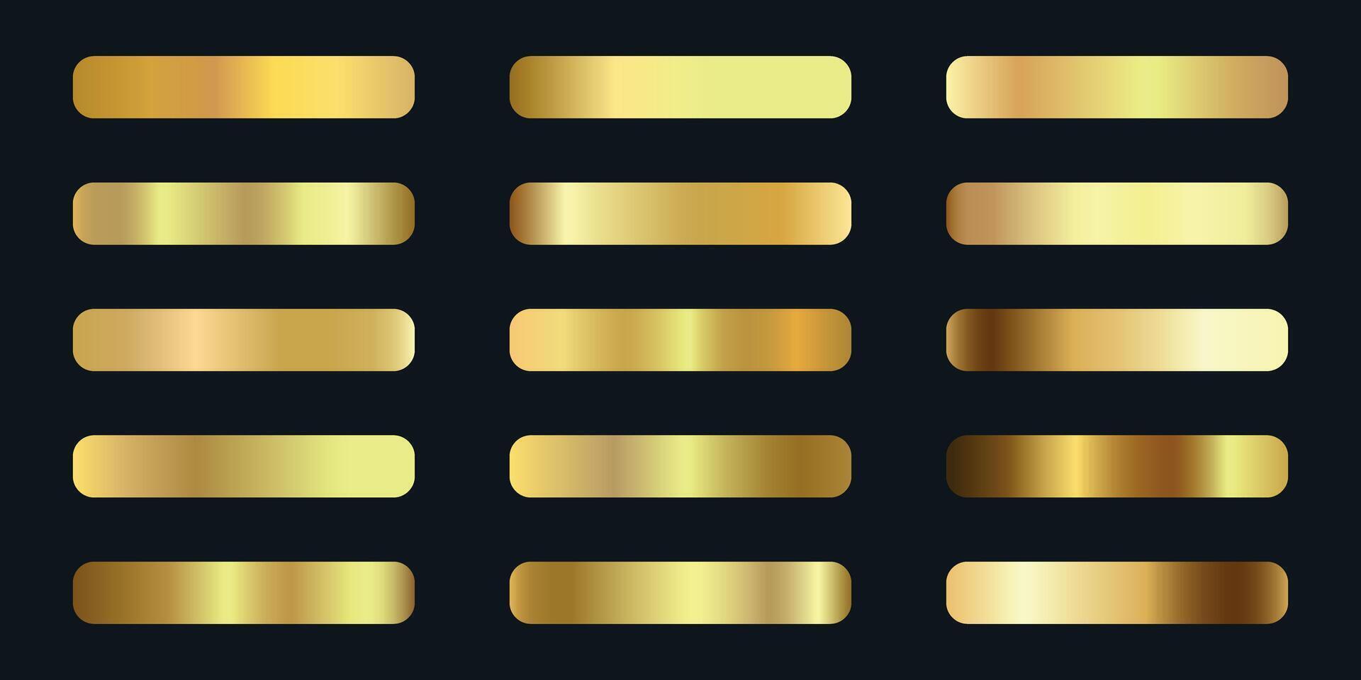 Premium golden metal collection. Gold palette set for vip cards, invitations, design, frames, ribbons. Shiny texture with foil effect. illustration on black background. vector