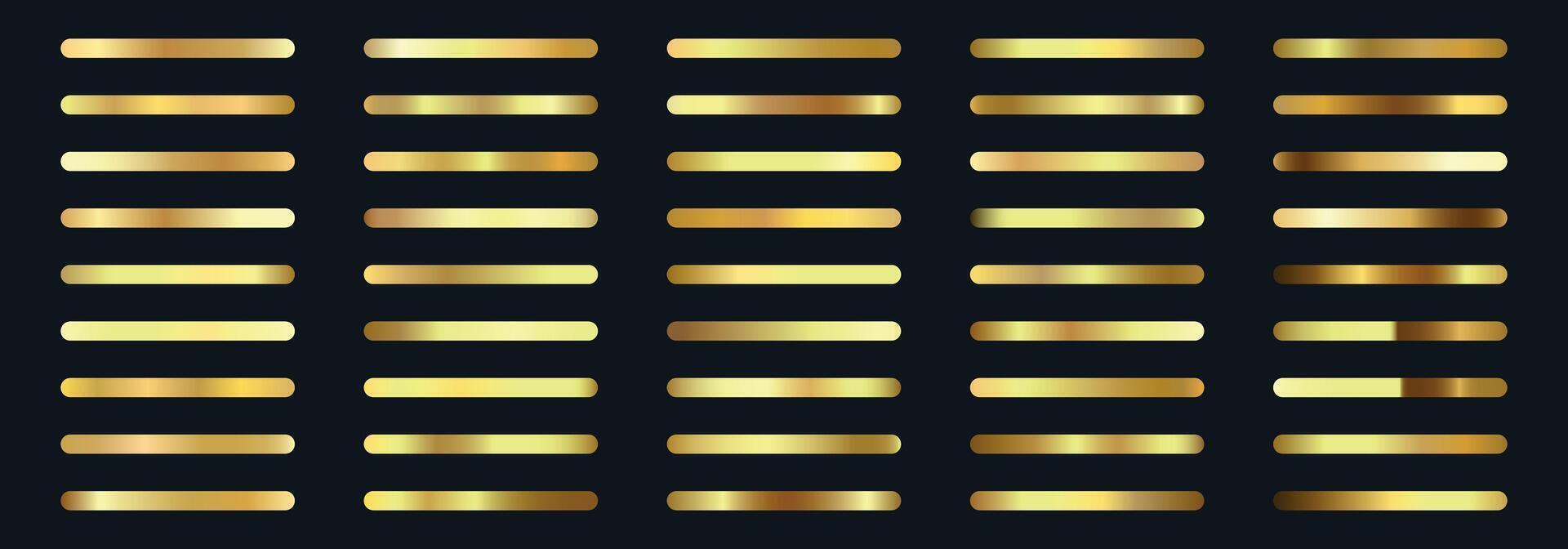 Premium golden metal big set collection. Shiny texture with foil effect. Gold palette collection for vip cards, invitations, design, frames, ribbons. illustration on black background. vector