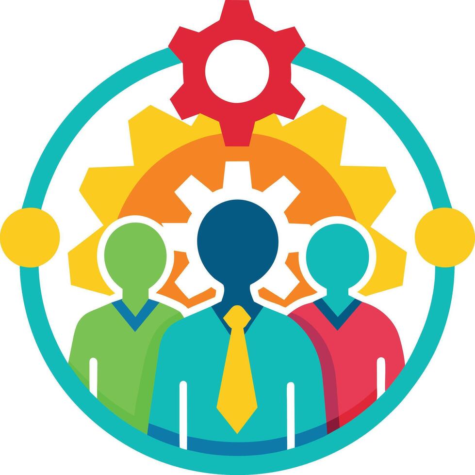 Joint Effort Symbolized Teamwork Icon with People and Gear Signifying Mutual Support vector