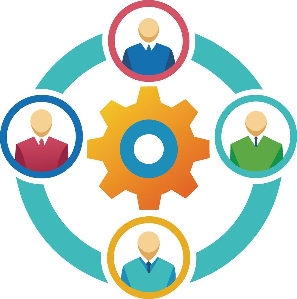 Harmonious Collaboration Emblem People and Gear Symbolizing Group Unity and Cooperation, Unity Circle vector