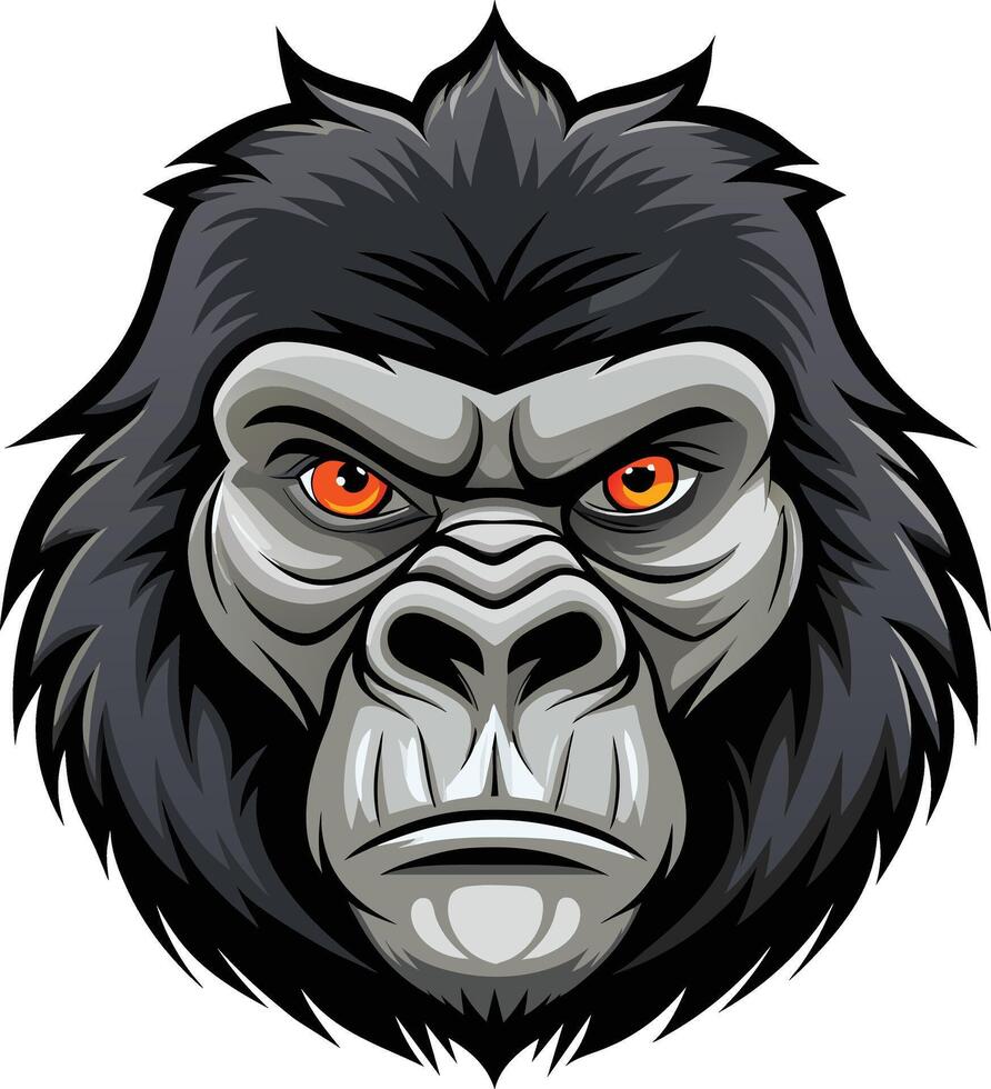 An angry gorilla head with orange eyes vector