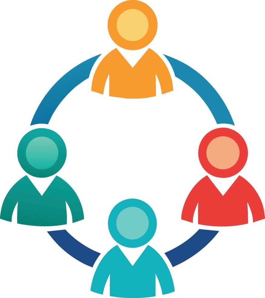 Teamwork Icon Featuring People and Gear for Cooperative Endeavors, Unity Circle Icon vector