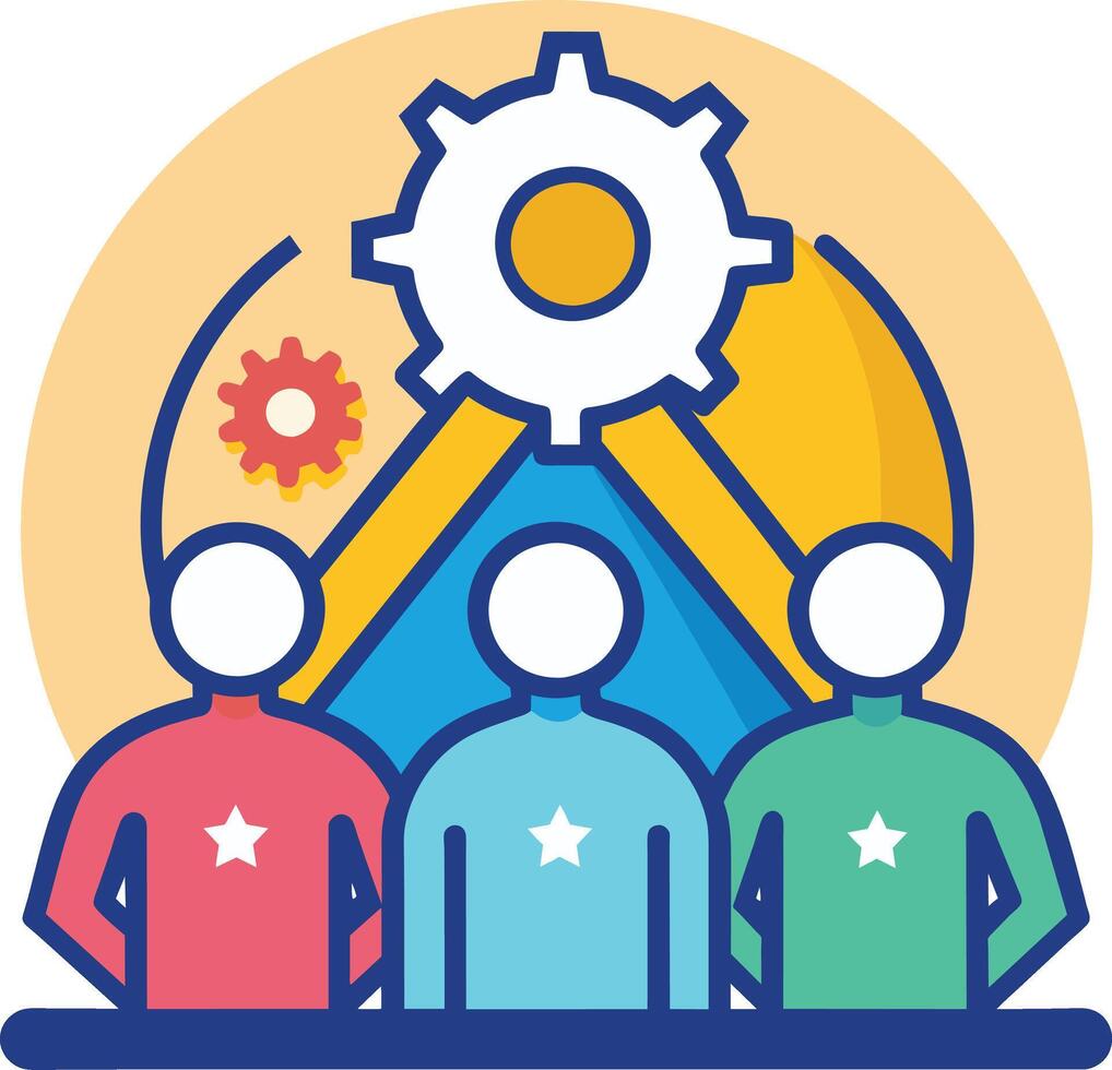 Symbolizing Collective Teamwork Effort and Partnership Among People and Gears vector