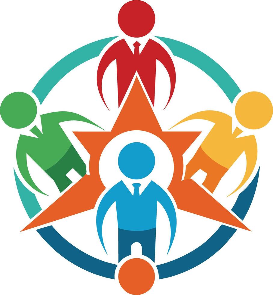 Collaboration and Unity Depicted People and Gear Icon Reflecting Collective Strength, Unity Circle Icon vector