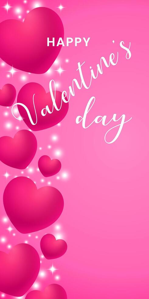 Valentine's Day banner. Valentine's Day card with hearts and glitter. vector