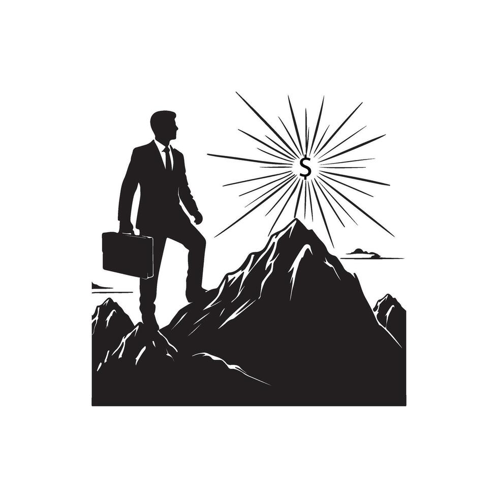 businessman on a mountain peak vector
