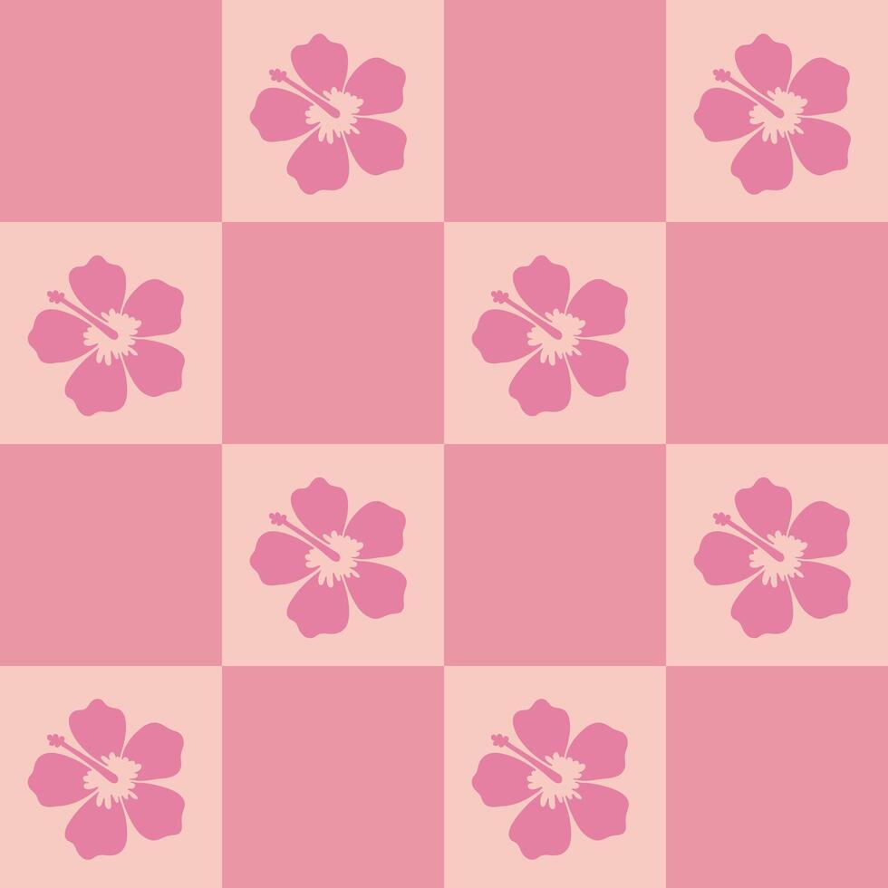 Abstract floral tropical hawaiin checkerboard seamless pattern background with hibiscus flower. AAPi background, modern creative print vector