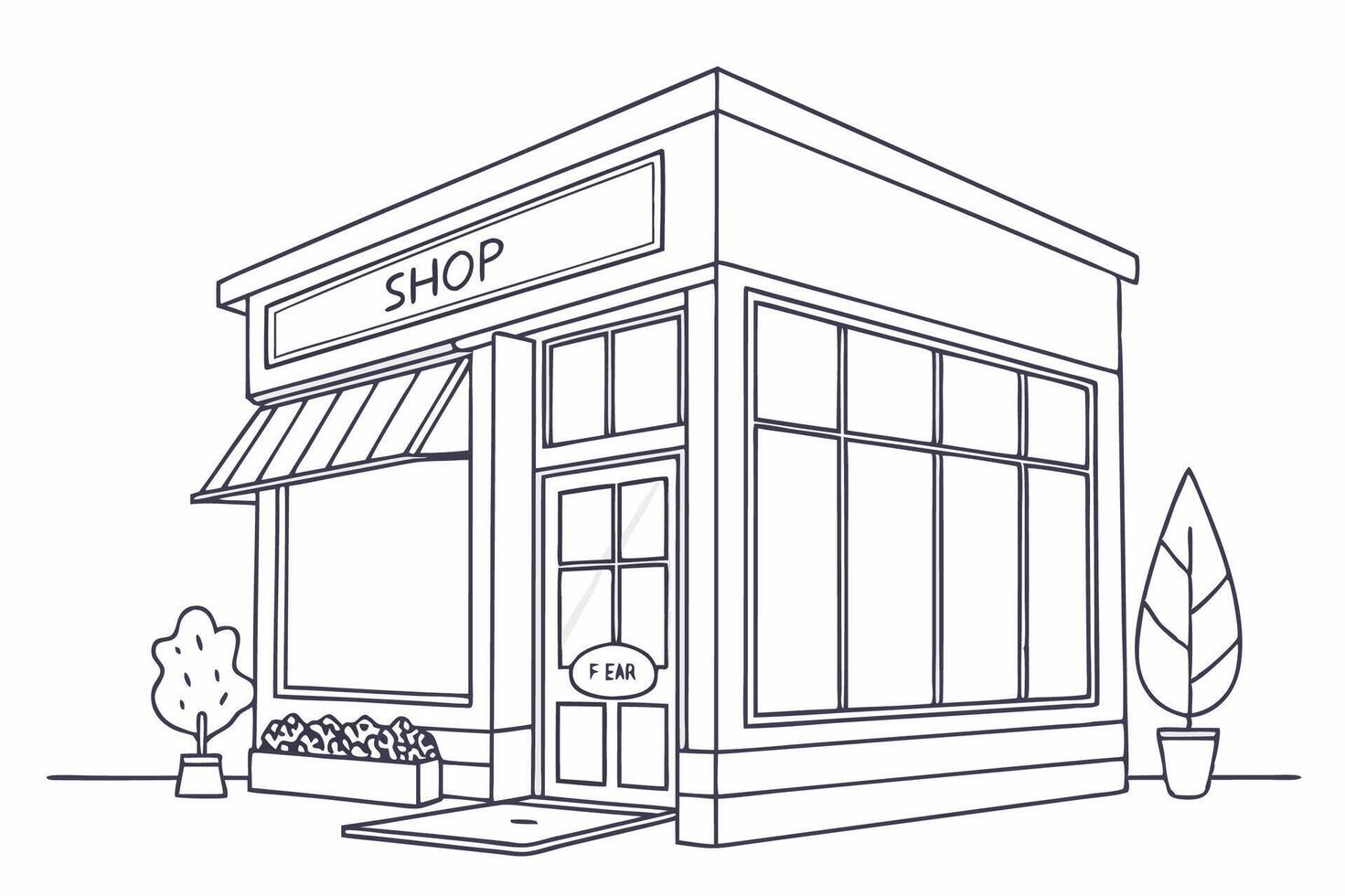 a line drawing of a shop front vector