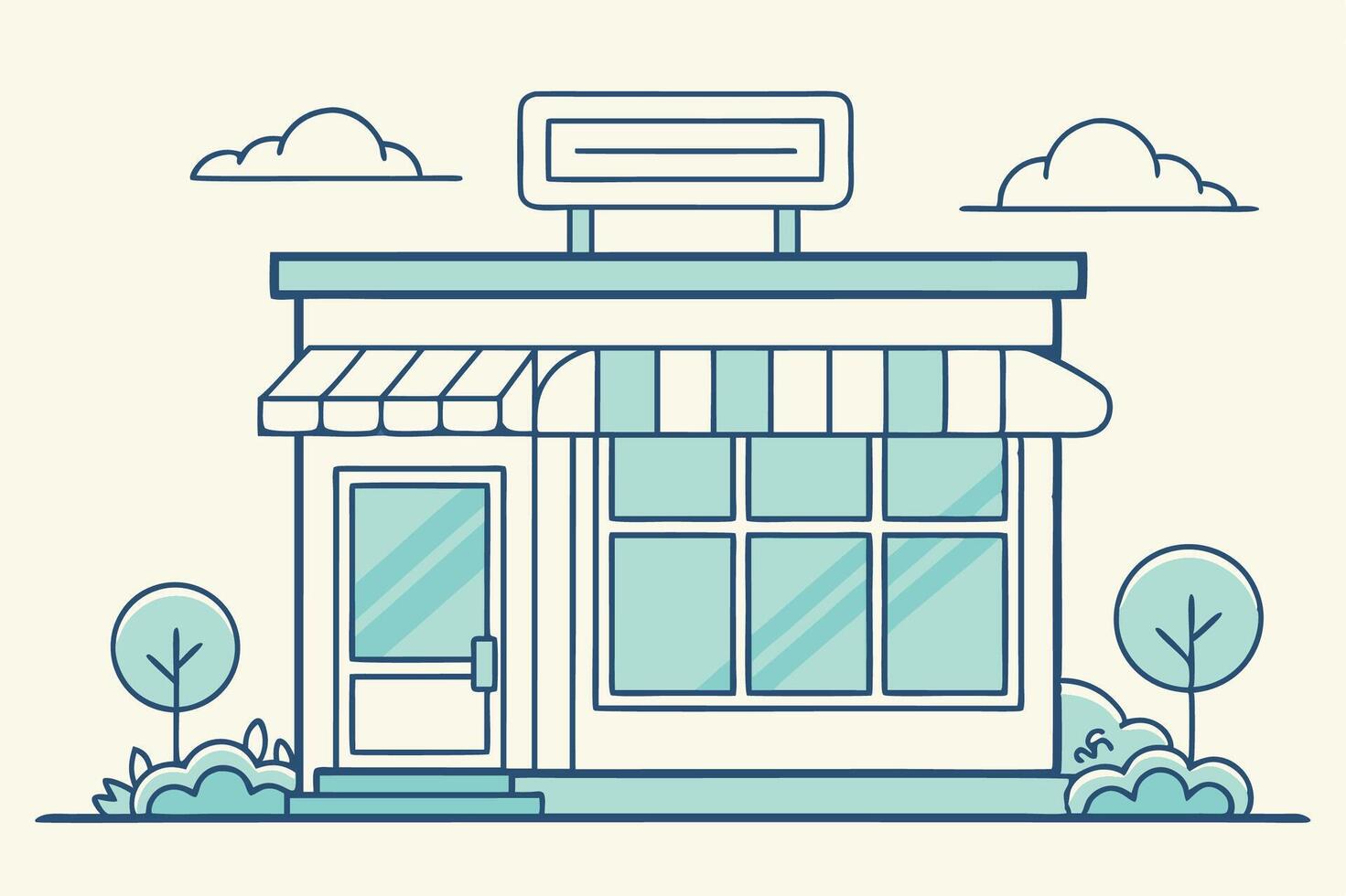 a small store front with a sign on it vector