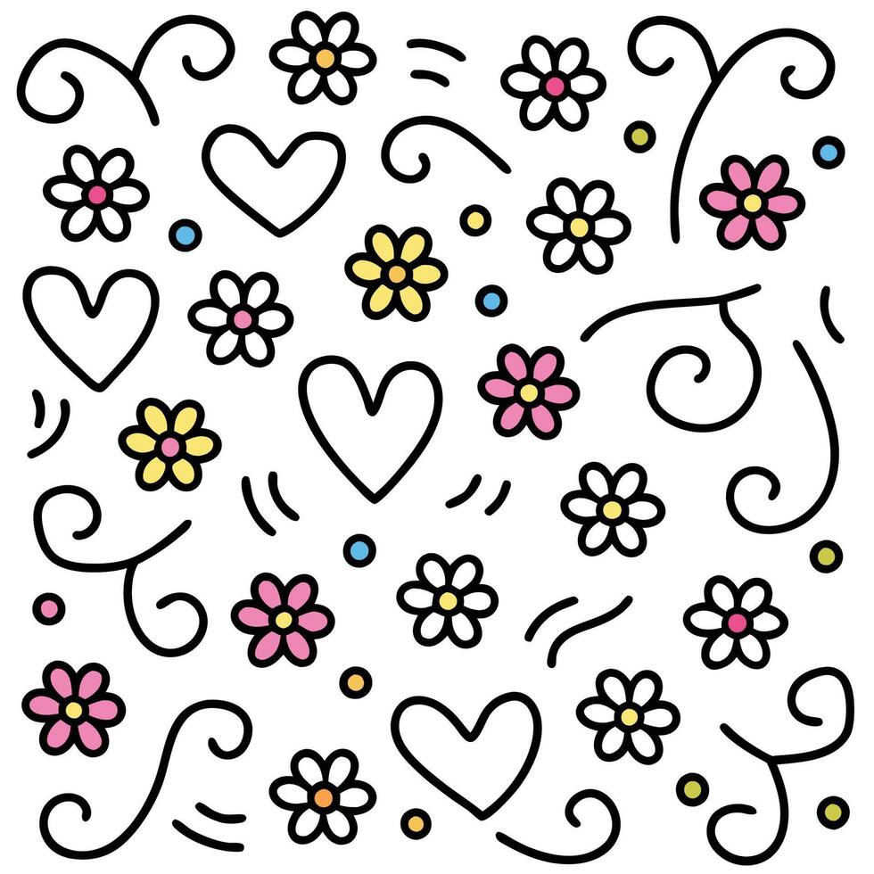 a pattern with hearts and flowers on i vector
